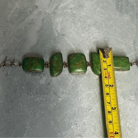 Green Turquoise Stone chunky bracelet with .925 silver hardware